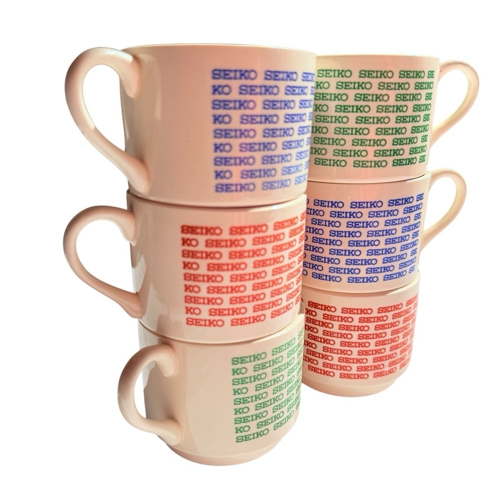 Vintage SEIKO Logo Stackable Mug Set Red Blue Green Promo Coffee Cups
